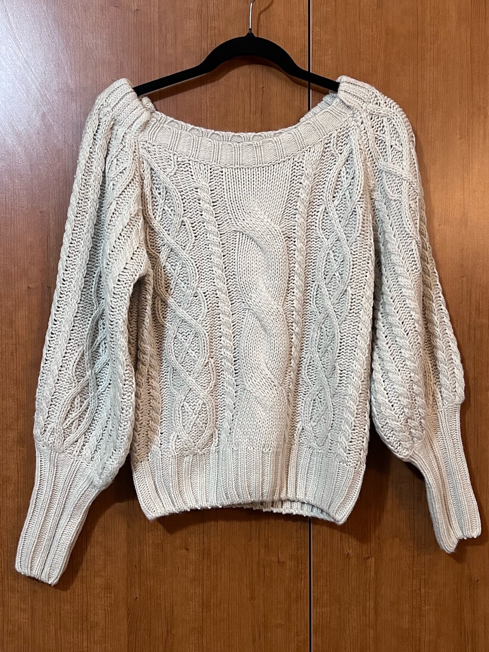 Current Air Cable Knit Sweater Chunky Neutral Cream Balloon Sleeve Sz Medium